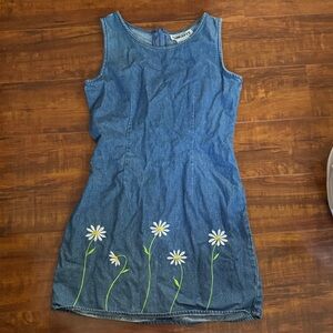 Embroidered Daisy Denim Tank Dress